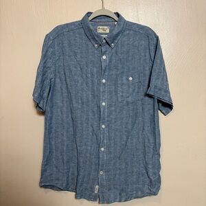 Weatherproof Vintage Men's Shirt Washable Linen Woven Cotton Blend Blue Size‎ L